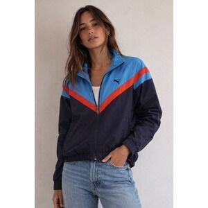 Puma Women's Blue Orange Zip Front Windbreaker Jacket Soccer Size M